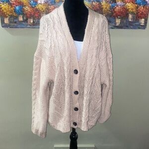 525 America Cream Button-Up cable knit cardigan